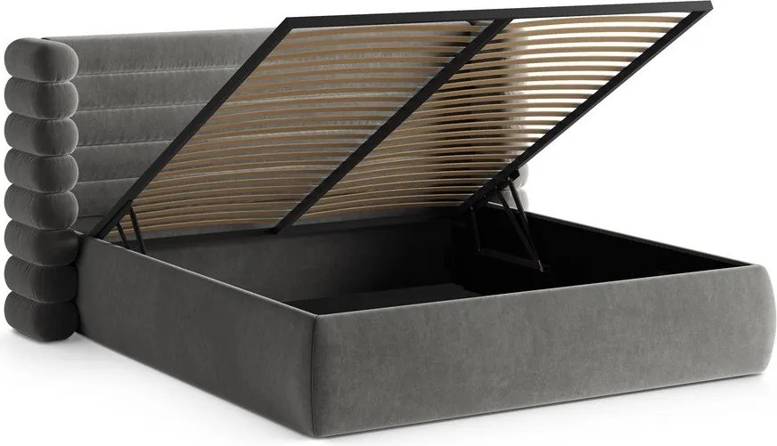 Szürke kárpitozott ágyneműtartós franciaágy ágyráccsal 160x200 cm Mount – Micadoni