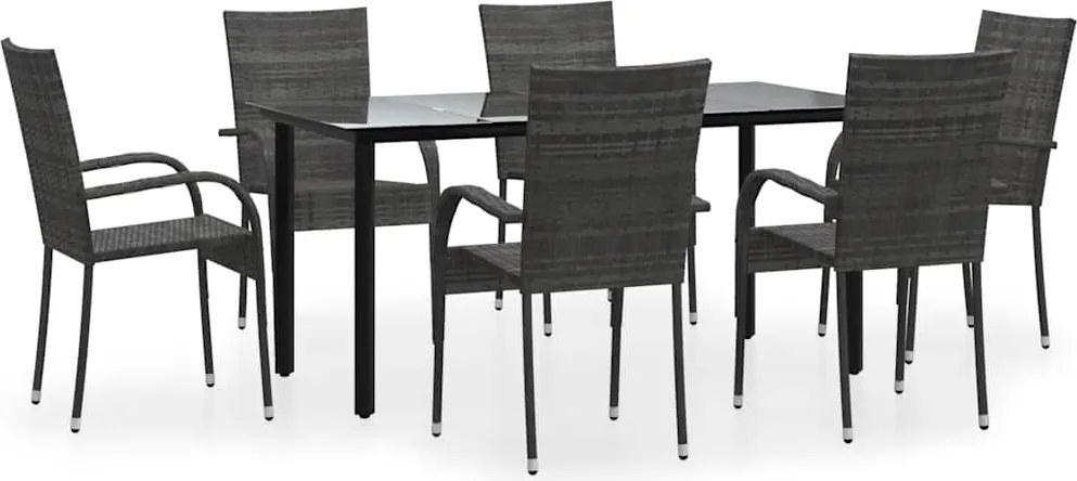 vidaXL 7 részes szürke polyrattan kerti étkezőgarnitúra