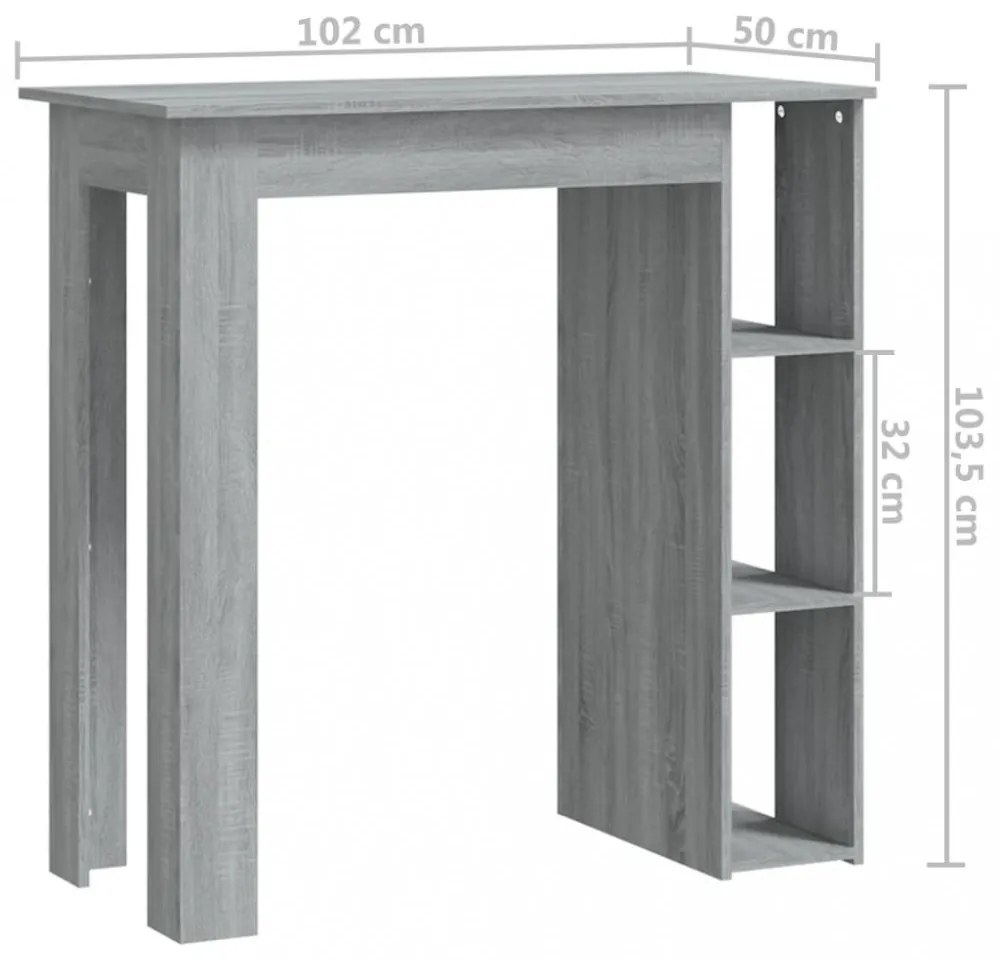 szürke sonoma szerelt fa bárasztal polccal 102 x 50 x 103,5 cm