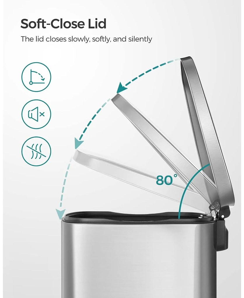 Konyhai pedálos szemetes, 50 literes szemetes kuka, ezüst