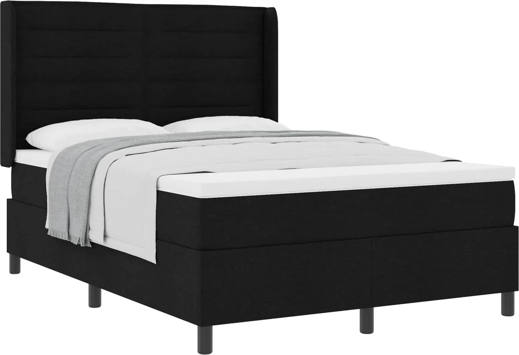 vidaXL Boxrugós ágy matracmal fejtámlával Fekete 140 x 190 cm szövet