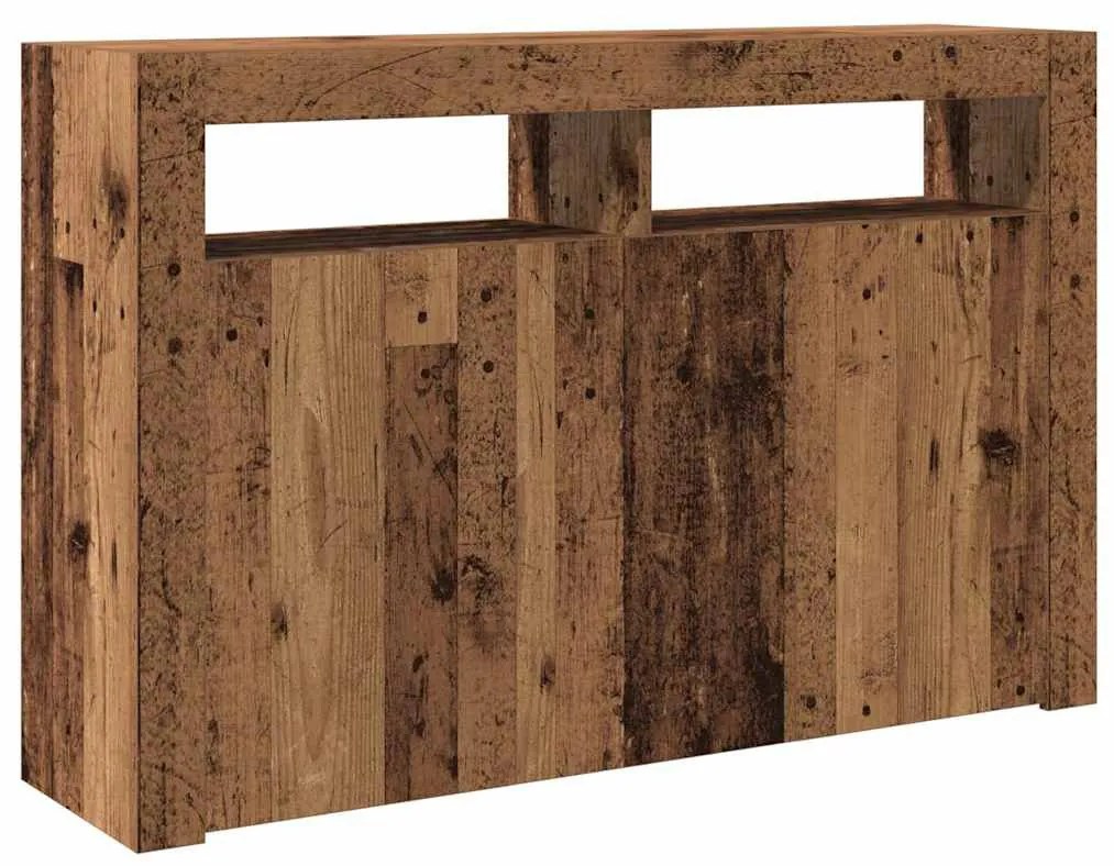 antik fa szerelt fa tálalószekrény LED-ekkel 115,5x30x75 cm