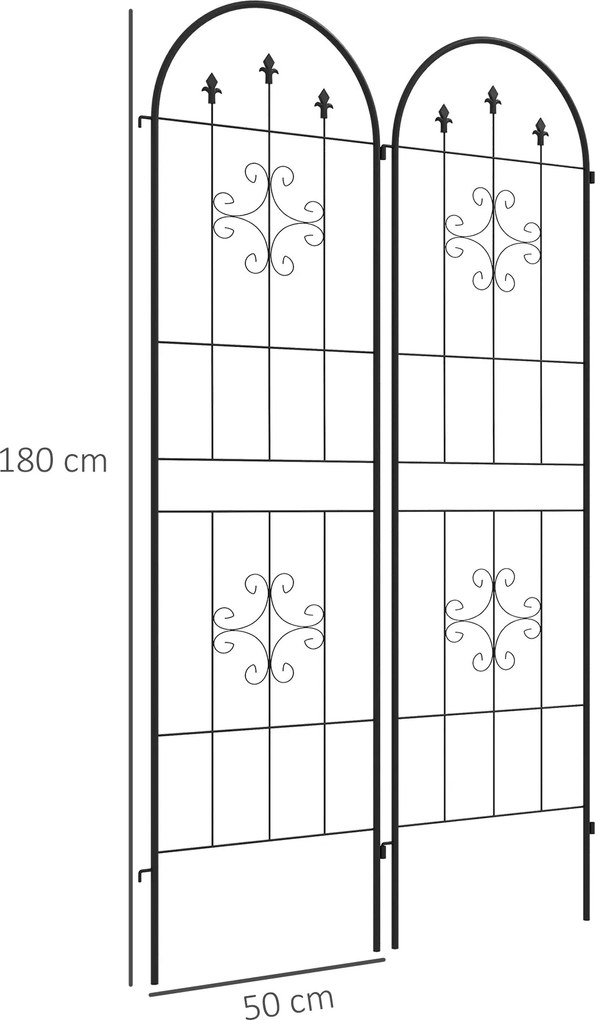 Outsunny 2 db-os Kerti Rács, Acélból készült Növénytámogatás, 50L x 180H cm, fekete | Aosom