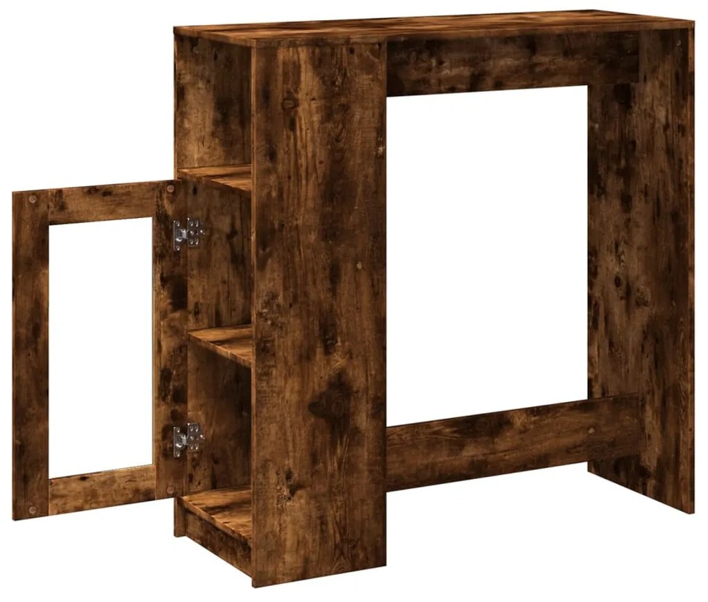 füstös tölgy szerelt fa bárasztal tárolókkal 101x40x103,5 cm