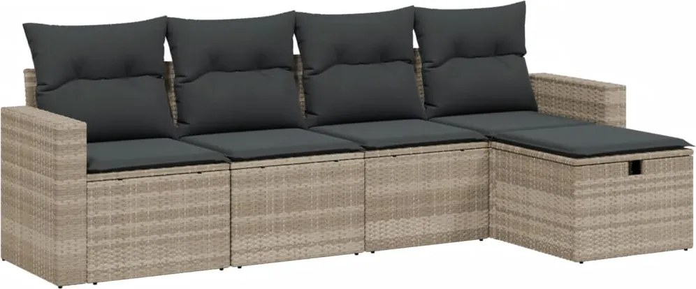 vidaXL 5 részes világosszürke polyrattan kerti ülőgarnitúra párnákkal