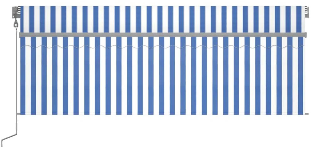 Kék és fehér automata napellenző redőnnyel 4 x 3 m