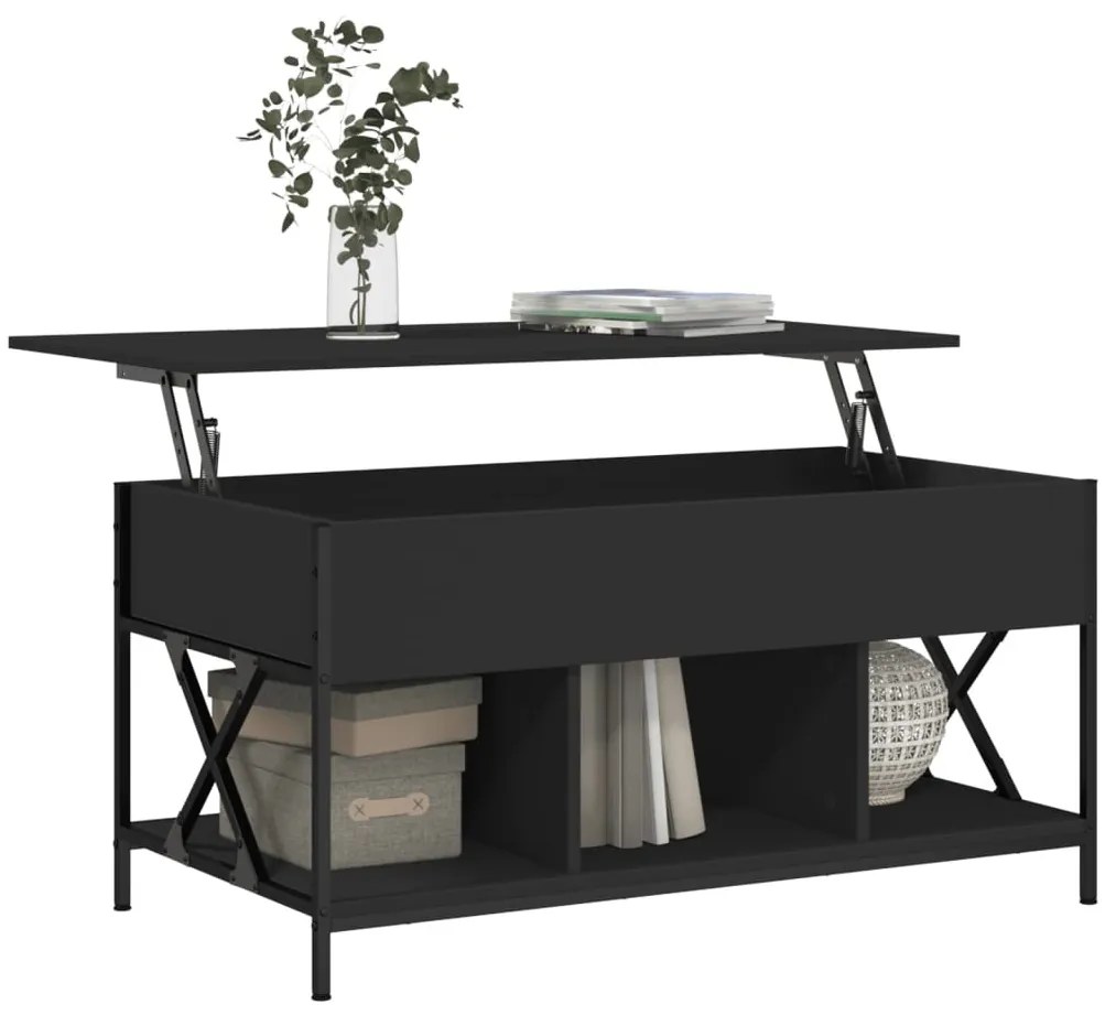 Fekete szerelt fa és fém dohányzóasztal 100 x 50 x 50 cm