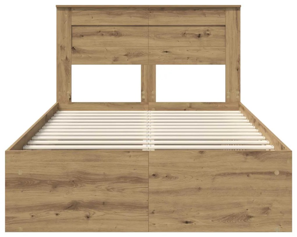 vidaXL Ágykeret matracmal Művészi tölgy 135 x 190 cm Tömör fenyőfa