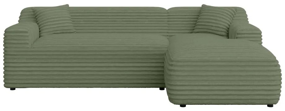 Zöld kordbársony sarokkanapé (jobb oldali-heverő résszel) Martin – Ropez