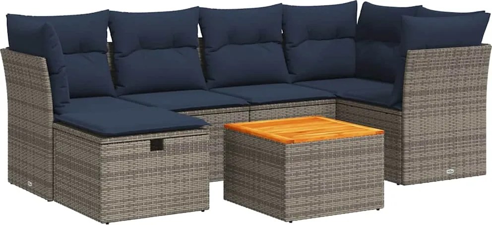 vidaXL 7 részes szürke polyrattan kerti ülőgarnitúra párnákkal