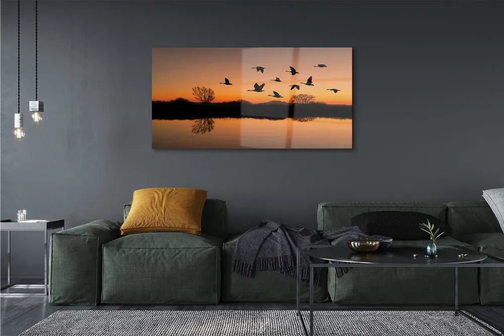 Üvegképek Repülő madarak naplemente 120x60cm