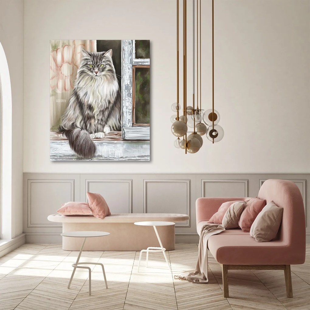 Gario Vászonkép Vidéki macska az ablakpárkányon - Svetlana Gracheva Méret: 60 x 90 cm