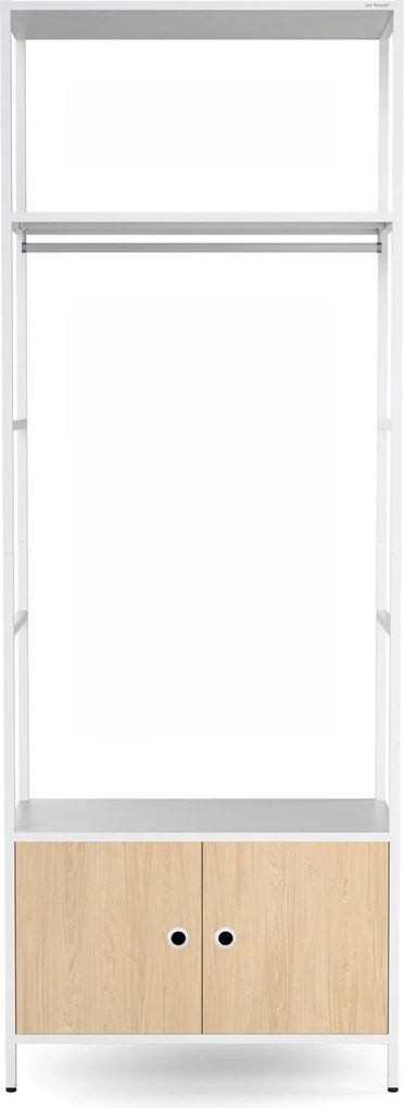 Irodai polc nyitott ruhaakasztó rúddal, recepcióra és váróterembe, fém, fehér/sonoma tölgy, 800x2200x400 mm: ARIEL Eco Design