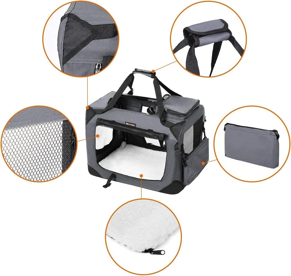 Összecsukható kutyahordozó, l-es szállítótáska, szürke | feandrea