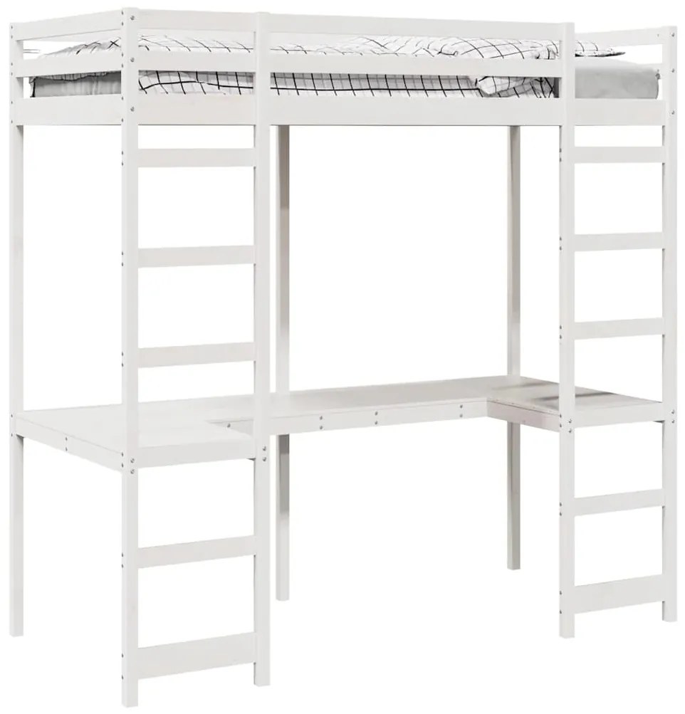 vidaXL Tetőtéri ágykeret Fehér 80 x 200 cm Tömör fenyőfa