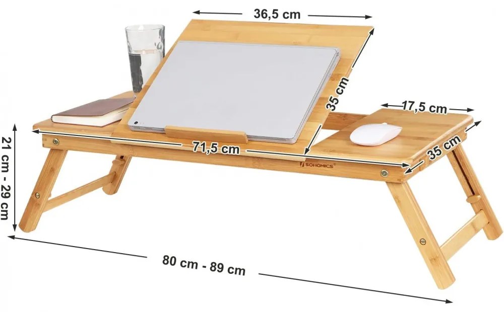Bambusz laptop asztal állítható magasság 71x35cm