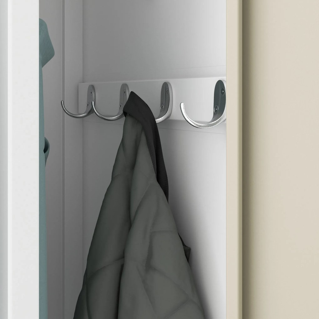 Pléh öltözőszekrény talpazaton, négymodulos, polcokkal, KACPER II, 800 x 1800 x 500 mm, Eco Design: fehér/ sonoma tölgy