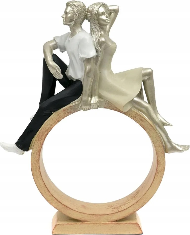 Szerelmes Pár Figura Kő Keréken 27cm Barna Arany 25