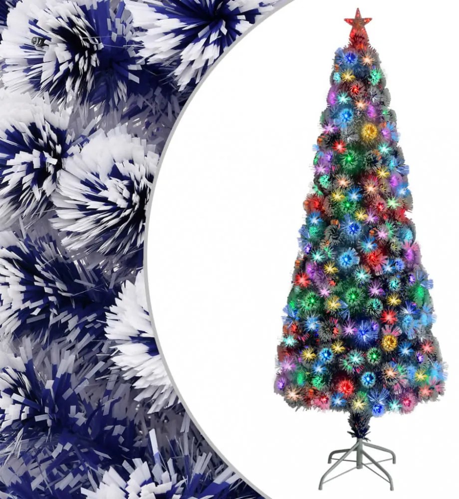 fehér és kék száloptikás megvilágított műkarácsonyfa 210 cm
