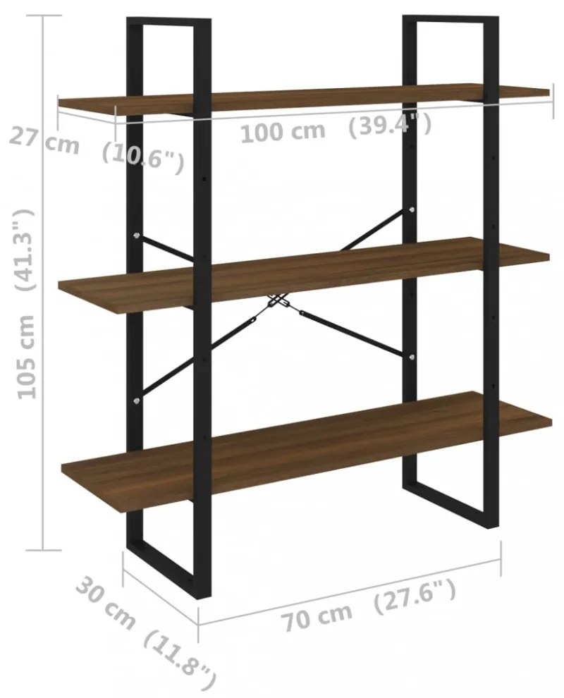 barna tölgyszínű szerelt fa könyvszekrény 100 x 30 x 105 cm