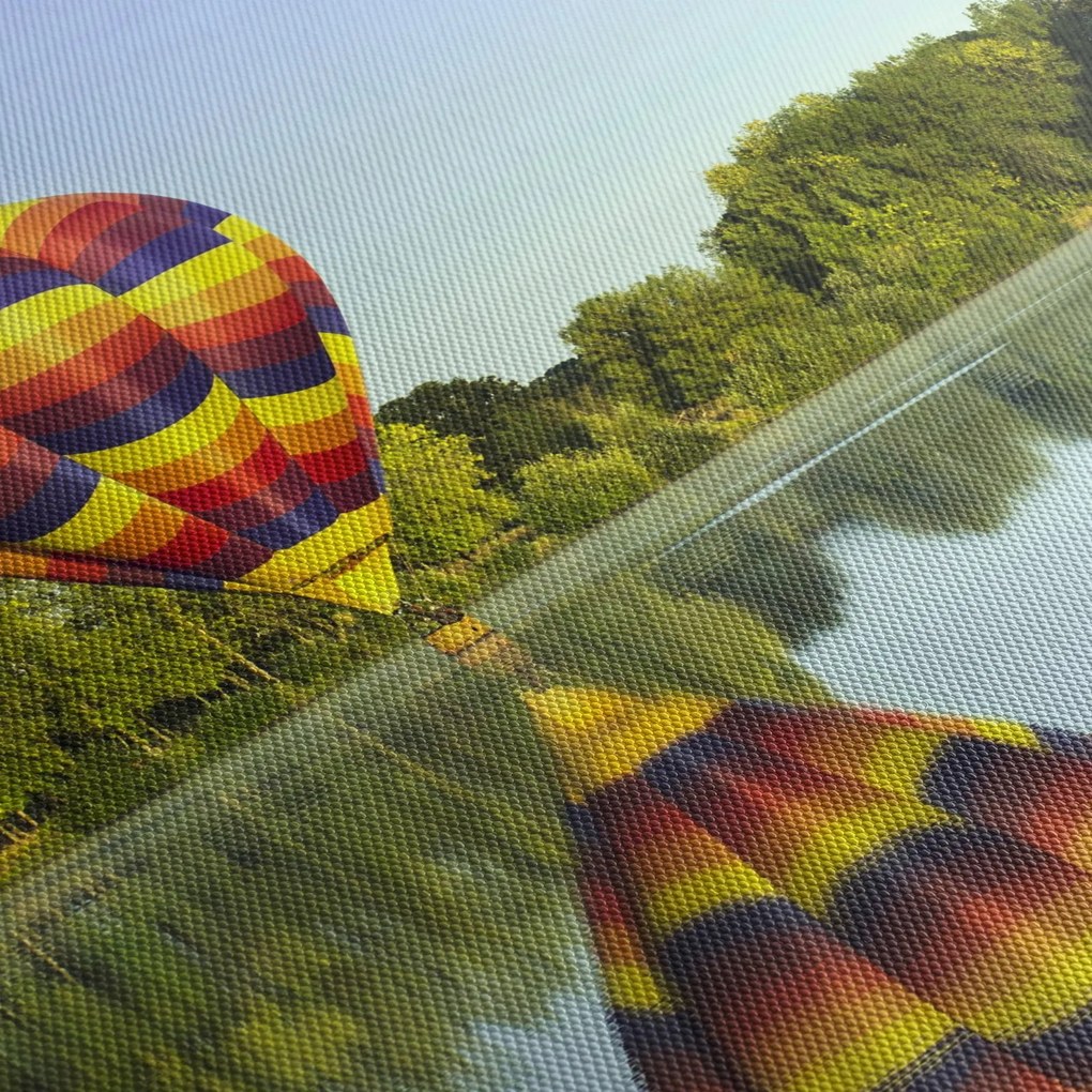 Hőlégballon a tónál képe (órával) (90x30 cm)