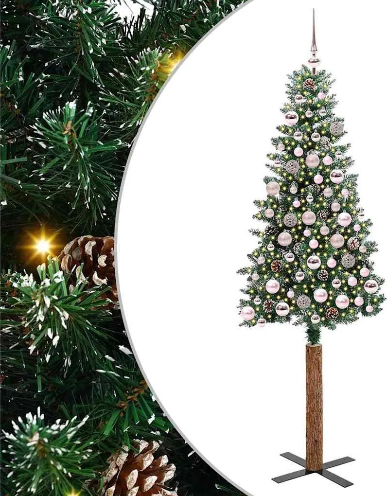 vidaXL Karcsú karácsonyfa 300 LED-del Zöld 180 cm PVC és tömör fenyőfa