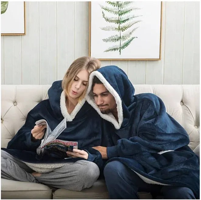 Ujjakkal és kapucnival ellátott takaró - Huggle Hoodie - blue