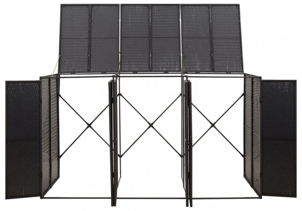 fekete polyrattan hármas kerekeskuka tárolófészer 207x80x117 cm