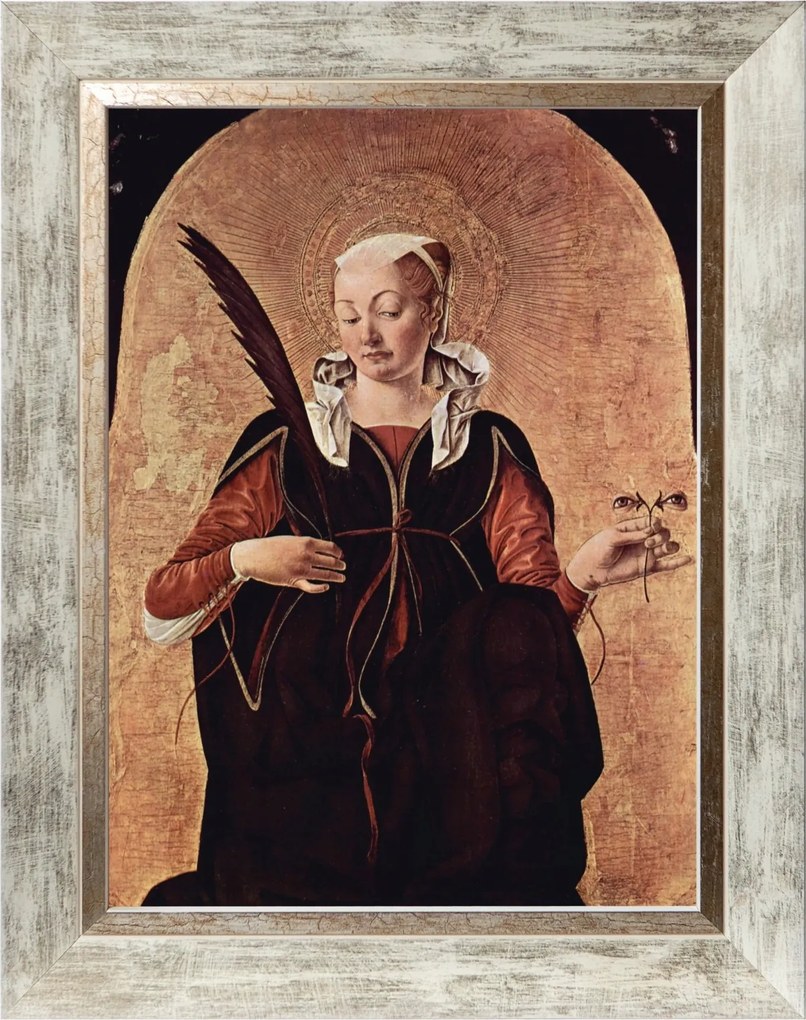 Szent Lúcia Vallásos Vászonkép Díszített Fehér Keretben 30X40