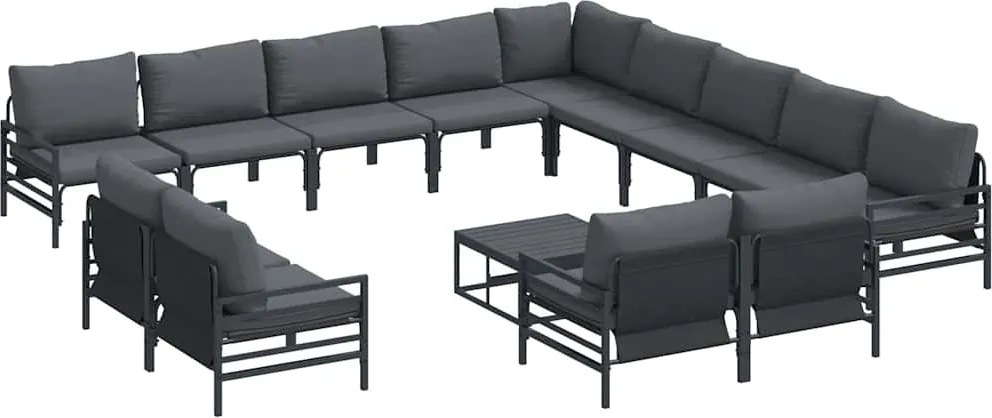 vidaXL Kerti Kanapé Szett párnával 14 pcs Fekete Acél