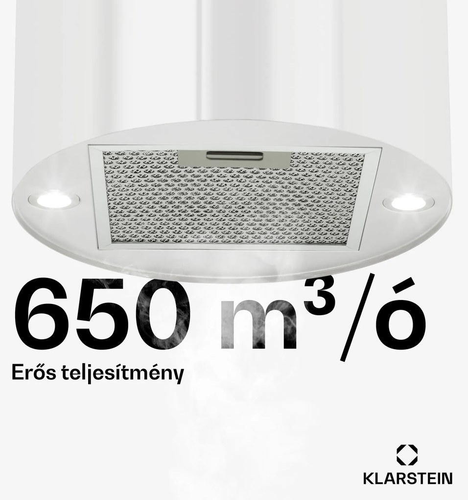 Klarstein Beretta, sziget páraelszívó, Ø 35 cm, légkeringetés, 650 m³/ó, LED, fehér