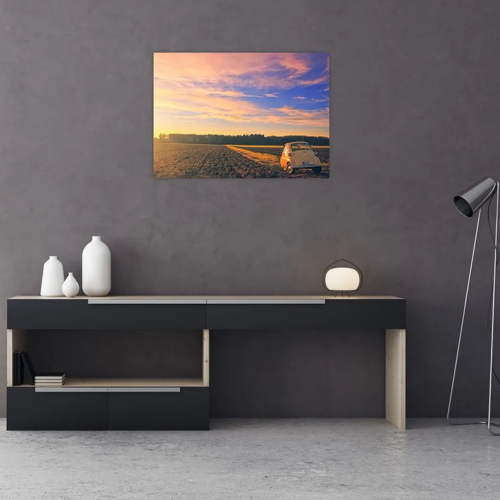 Egy sárga autó képe a mezőn (70x50 cm)