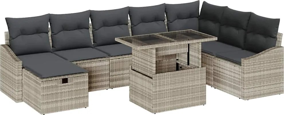 vidaXL Kerti Kanapé Szett párnával 9 pcs Világosszürke Poli rattan