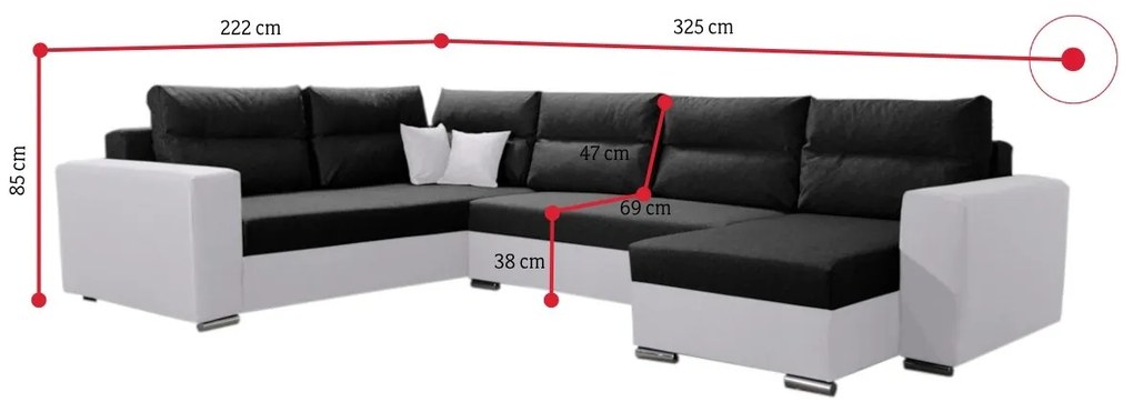 DORIAN U alakú ágyazható ülőgarnitúra, 325x85x222, kornet 10/dolaro 511, bal