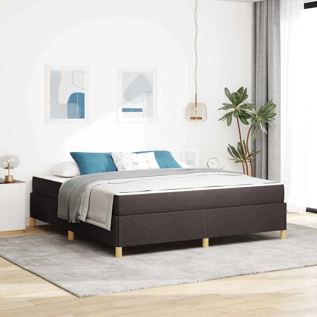 Boxrugós ágy matracmal Sötétbarna és fehér 180 x 200 cm szövet