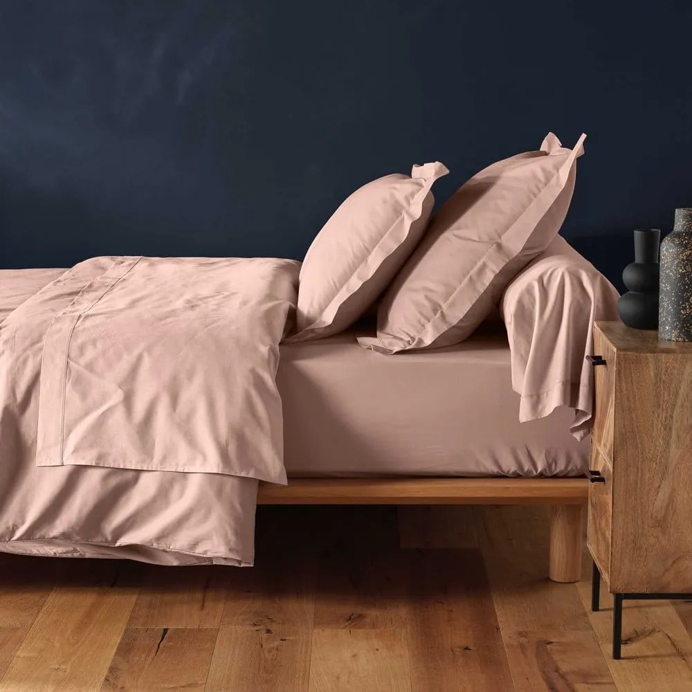 Rózsaszín gumis pamut lepedő 180x200 cm Lina – douceur d'intérieur