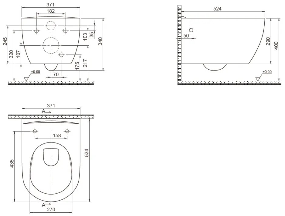 CeraStyle CITY fali WC - MATT SZÜRKE - rimless - perem nélküli - rejtett szerelésű