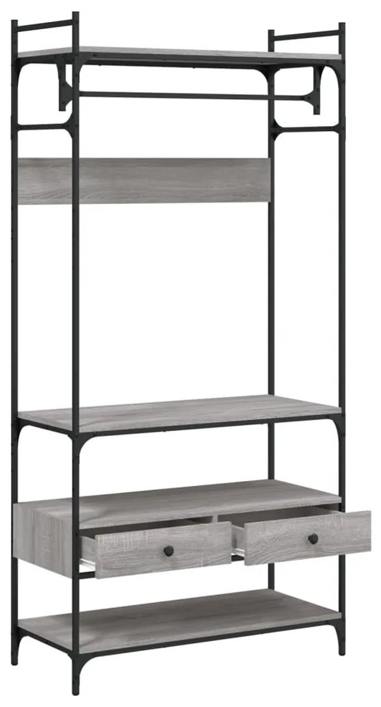 Szürke sonoma szerelt fa ruhásszekrény fiókokkal 89x39x184,5 cm