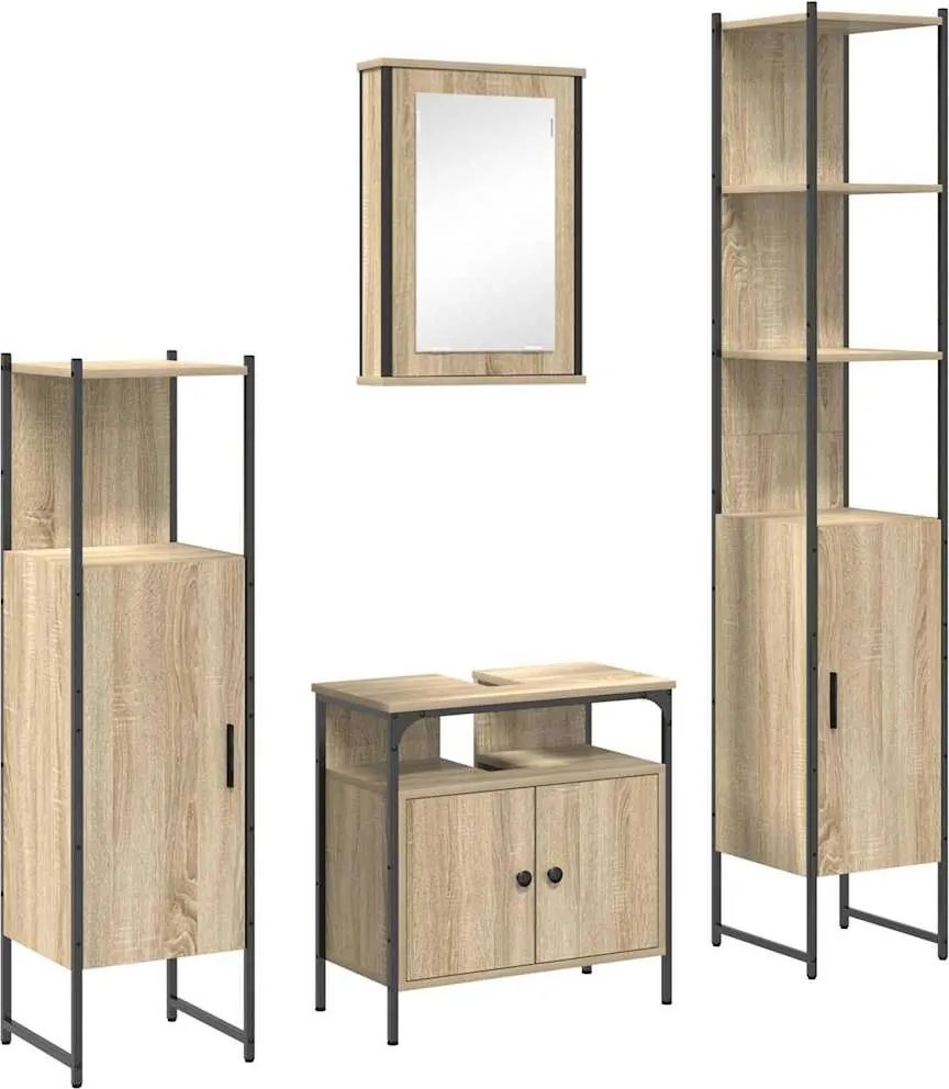 vidaXL Fürdőszoba bútor szett polcokkal 4 pcs Sonoma tölgy Faanyag