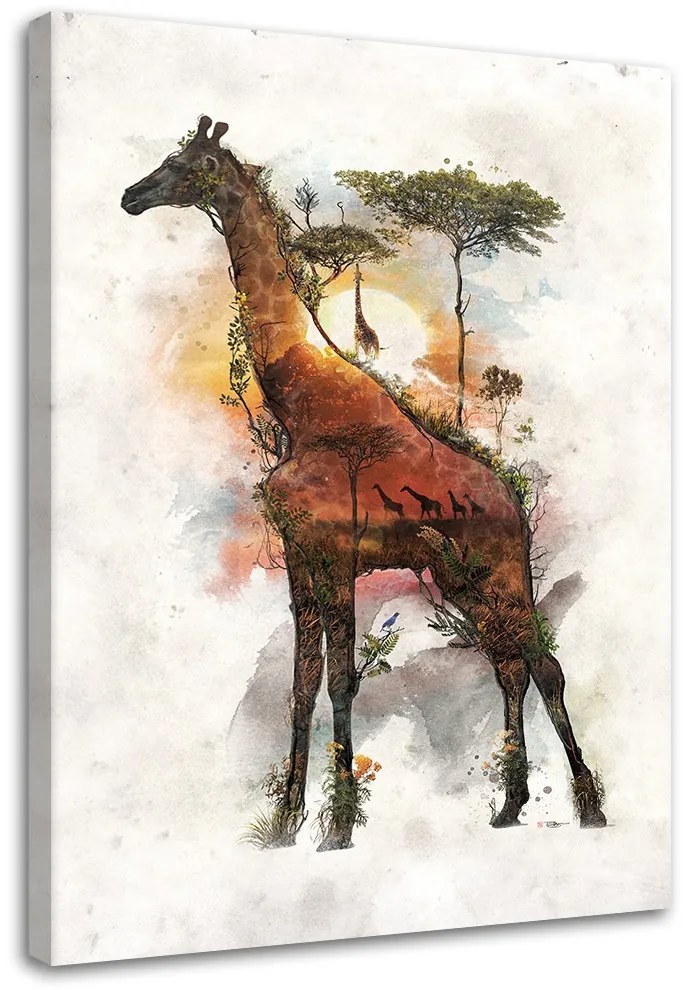 Gario Vászonkép Zsiráf és Afrika a háttérben - Barrett Biggers Méret: 70 x 100 cm