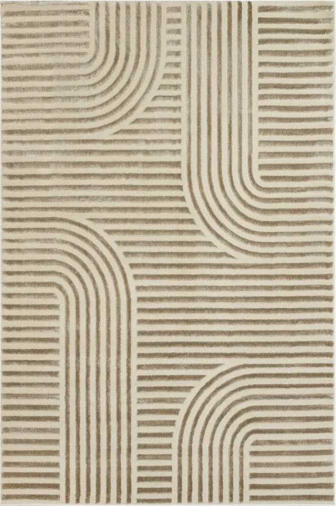 Bézs Szőnyeg Kétszintes Geometria Csíkos Vonalak Misha Nappaliba 160x230 cm