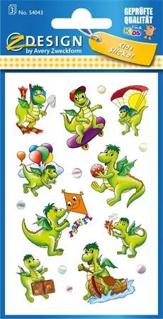 Matrica, papír, 3 ív, 76x120 mm, AVERY ZWECKFORM, Z-Design No.54043, sárkányok (AY54043)