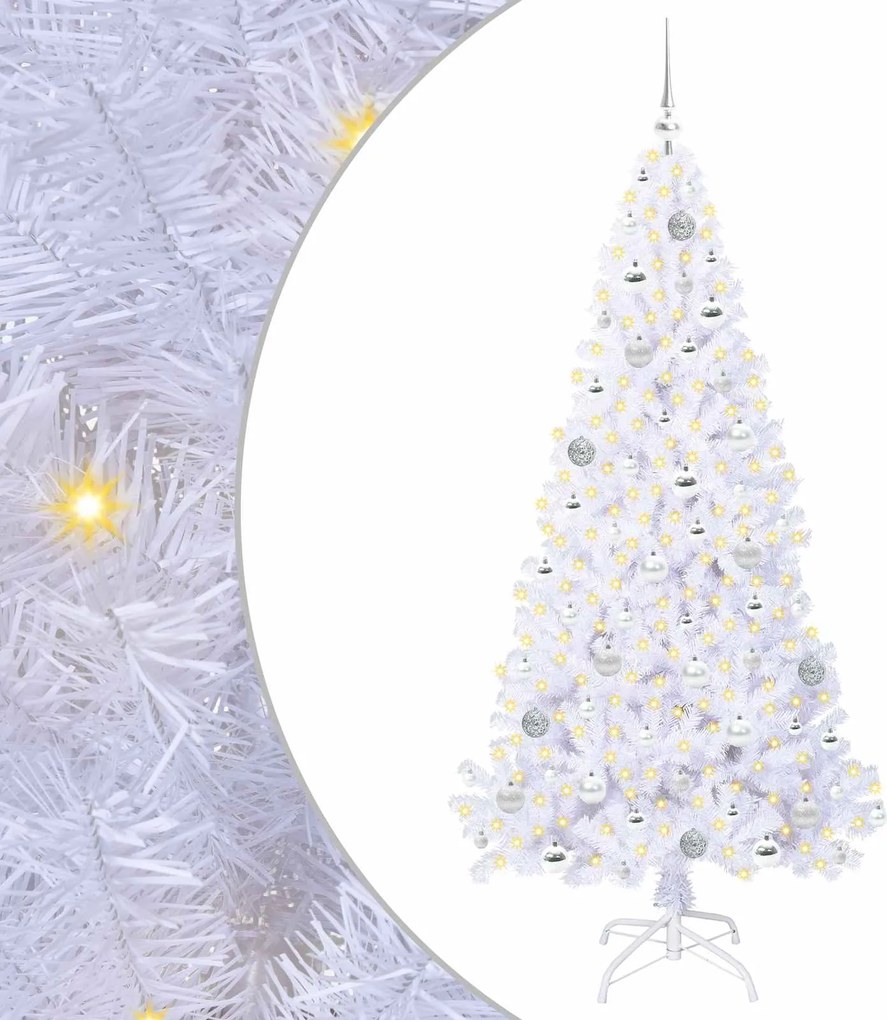 vidaXL Mű karácsonyfa 300 LED-del állvánnyal Fehér 180 cm PVC és Acél