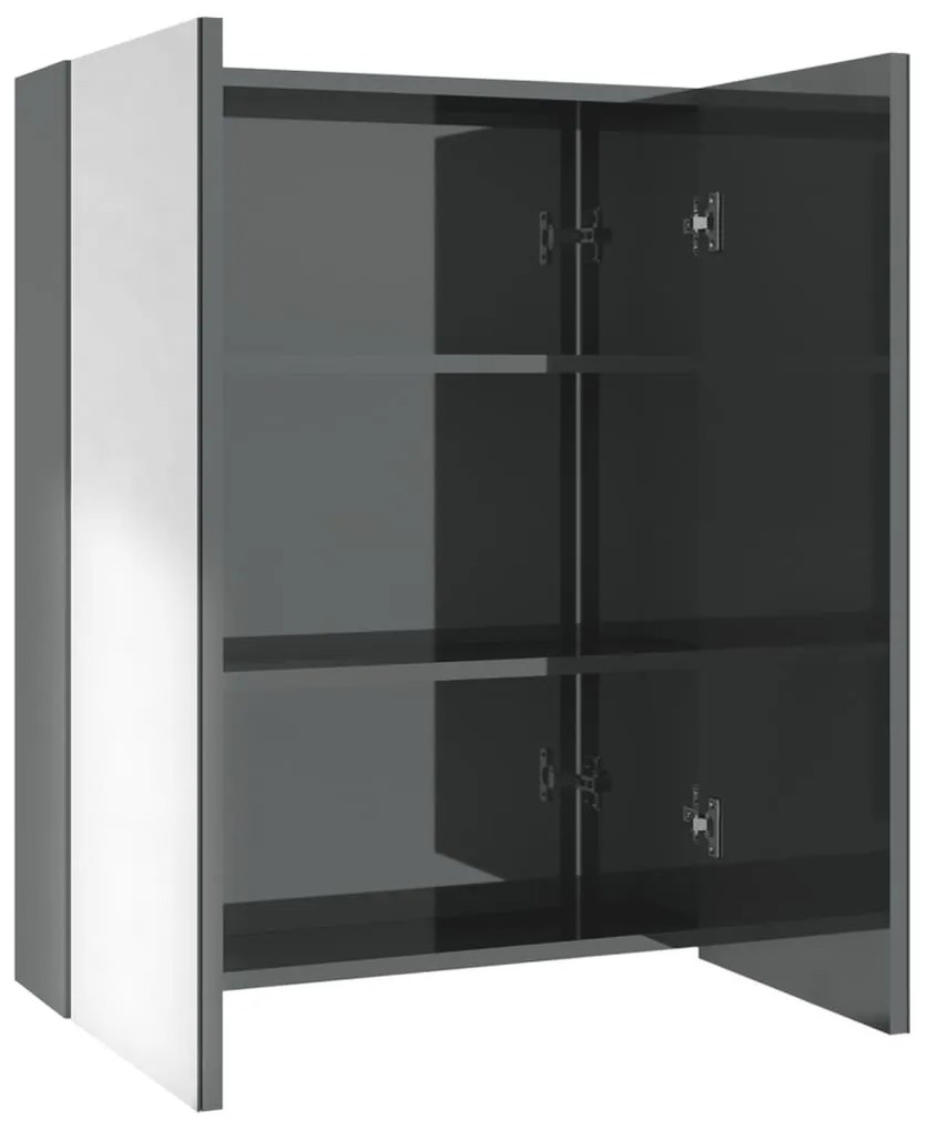 fényes szürke MDF tükrös fürdőszobaszekrény 60 x 15 x 75 cm