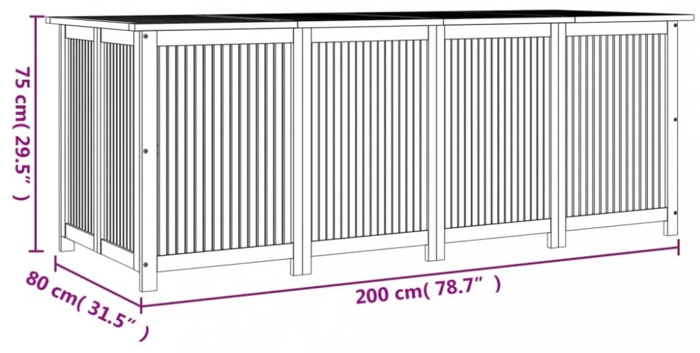 tömör akácfa kerti tárolóláda 200 x 80 x 75 cm