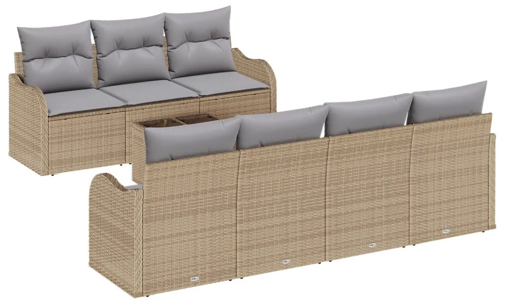 Kerti Kanapé Szett 8 pcs Bézs 55 x 55 x 37 cm Poli rattan