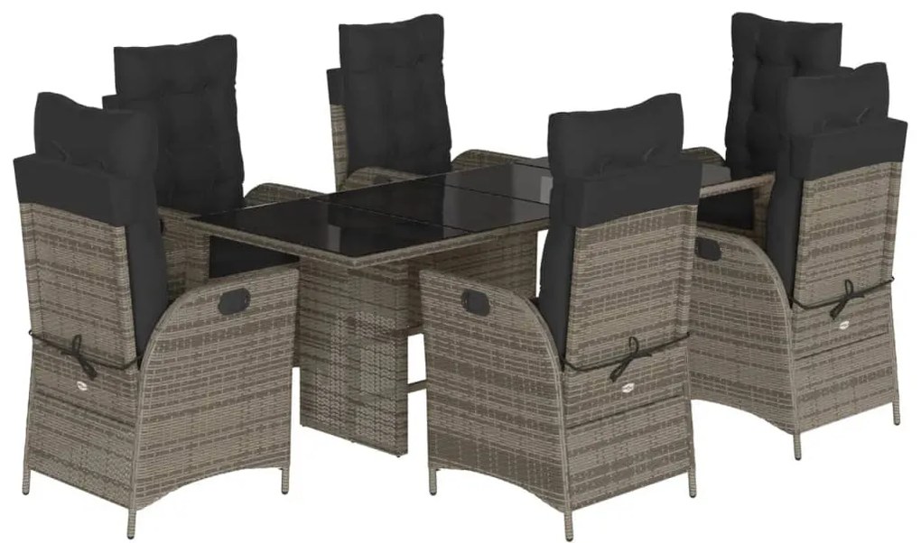 7 részes szürke polyrattan kerti étkezőgarnitúra párnával