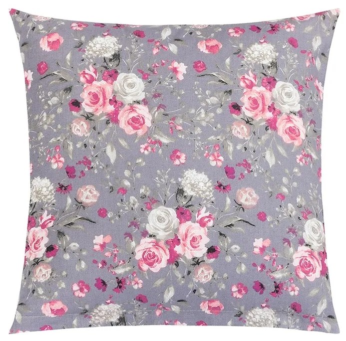 Bellatex Adéla párna Rózsaszín rózsák, szürke, 40 x 40 cm