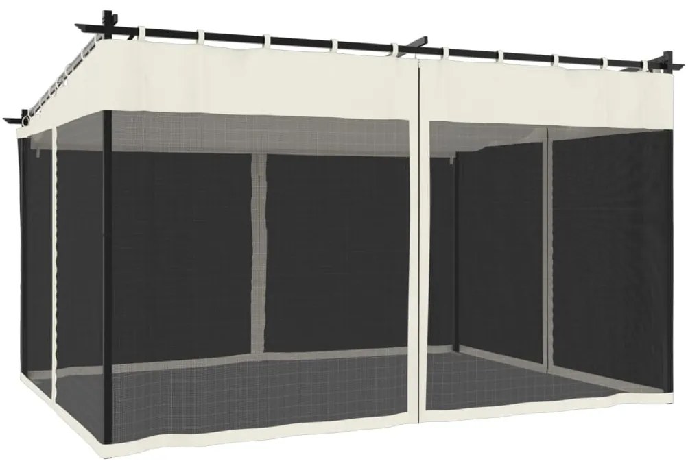 krémszínű acél pavilon hálós oldalakkal 4 x 3 m