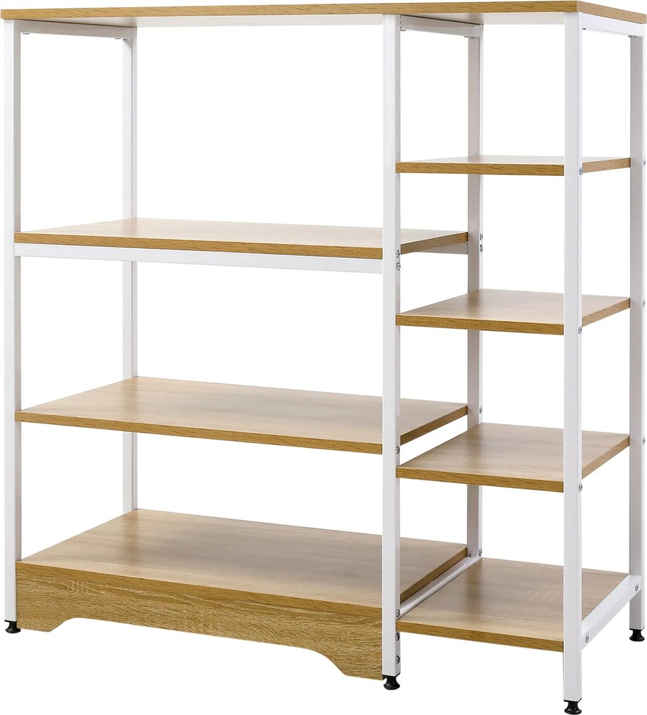 HOMCOM Konyhai Polc Mikrosütőhöz, Multifunkcionális Tárolóállvány 7 Polccal Szerelvények, Könyvek, Növények Részére 90x40x95 cm Természetes Fa | Aosom
